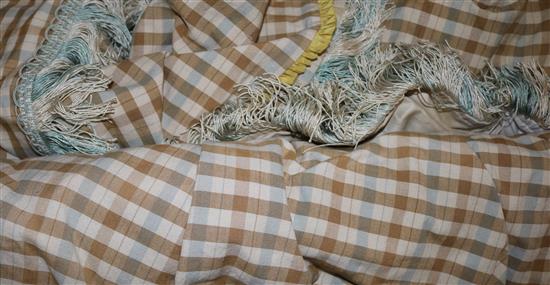 A Colfax and Fowler brown and blue check linen Austrian blinds, W.62in.